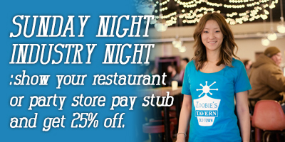 Restaurant workers discount show your restaurant of party store stub and get 25% off